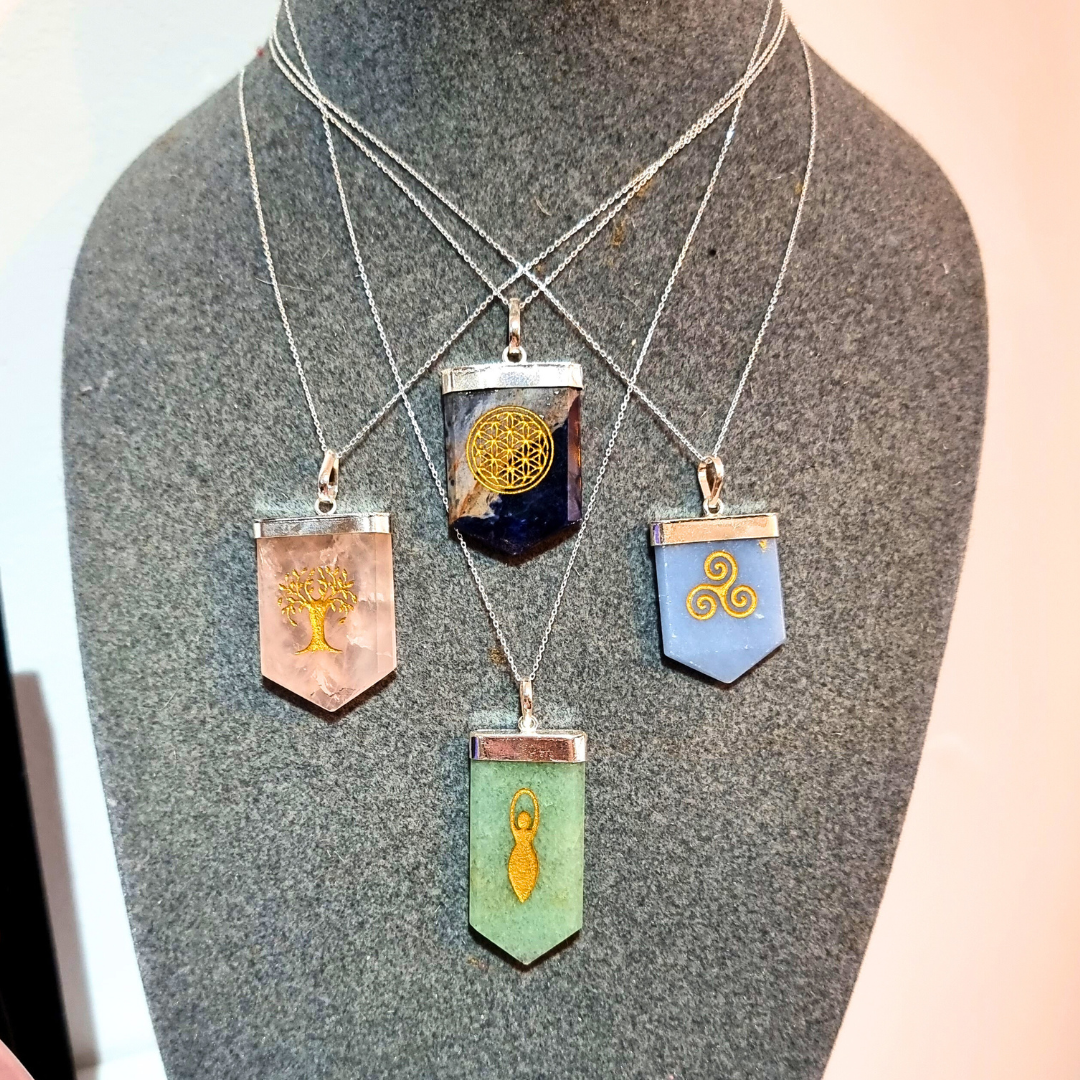 Blue Quartz Celtic Triskele Pendant (on sterling silver chain)