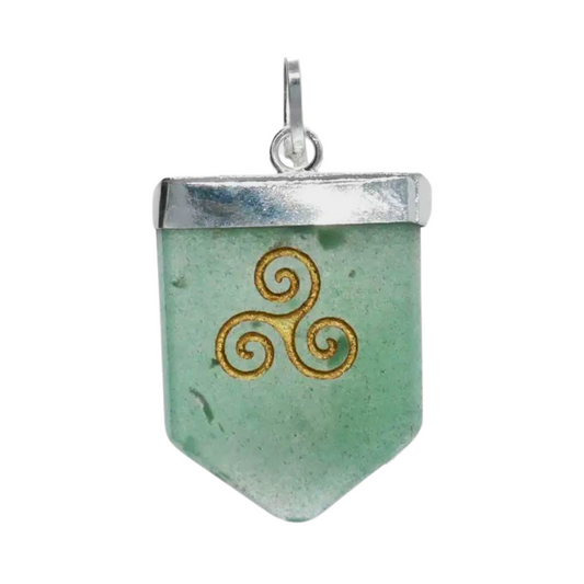 Green Quartz Celtic Triskele Pendant (on sterling silver chain)