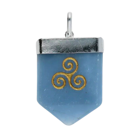 Blue Quartz Celtic Triskele Pendant (on sterling silver chain)