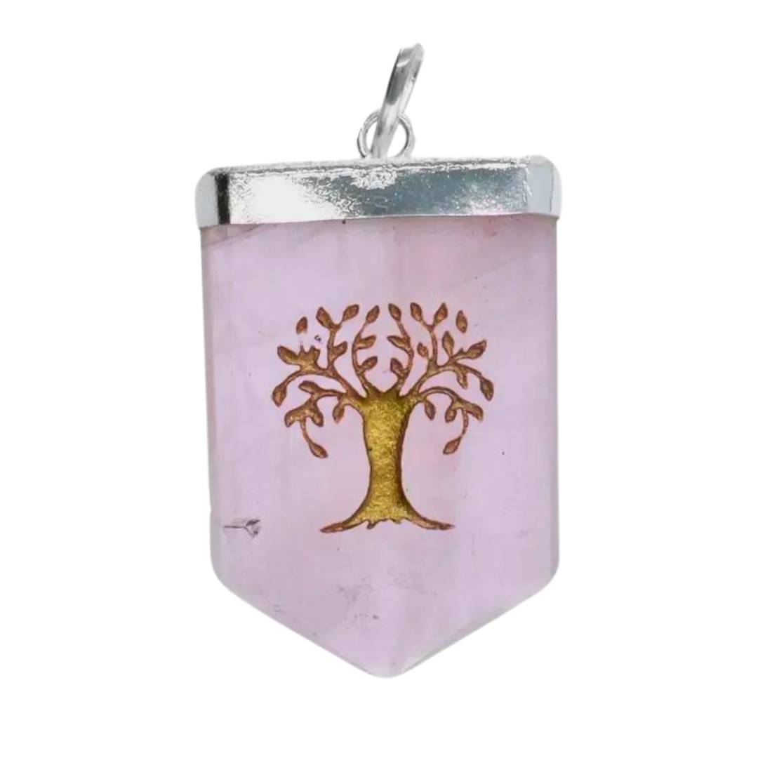 Rose Quartz Tree of Life Pendant (on sterling silver chain)